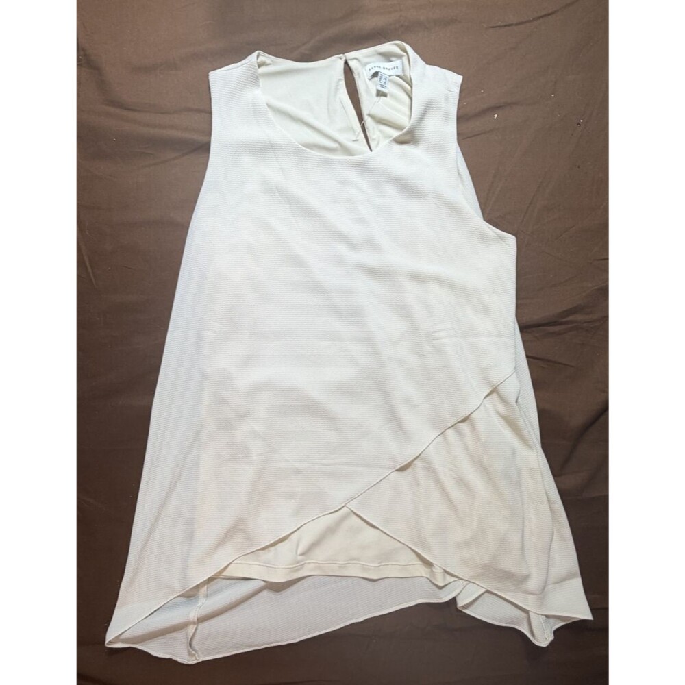 Susan Graver Women's Layered Tank Top Size L Ivory Asymmetrical Sharkbite V-Neck